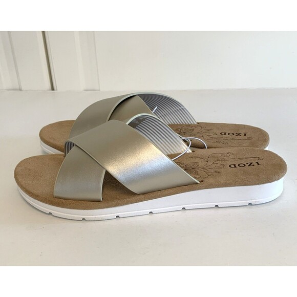 IZOD Women's Alyssa Gold Crisscross Strap Slide Slip On Sandals Shoe Size 7 - Picture 5 of 7